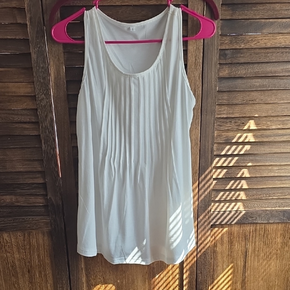 Zeagoo White Pleated Tank Top